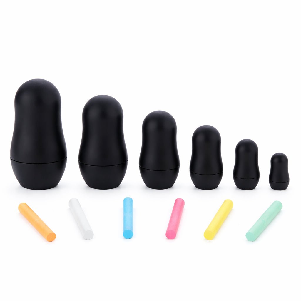 Set of 6 Chalkboard Plastic Nesting Dolls with Color Chalks Reusable DIY Drawing Matryoshka Craft Kit Nesting Dolls > Unfinished La Vie Bien Set of 6 Chalkboard Plastic Nesting Dolls with Color Chalks Reusable DIY Drawing Matryoshka Craft Kit