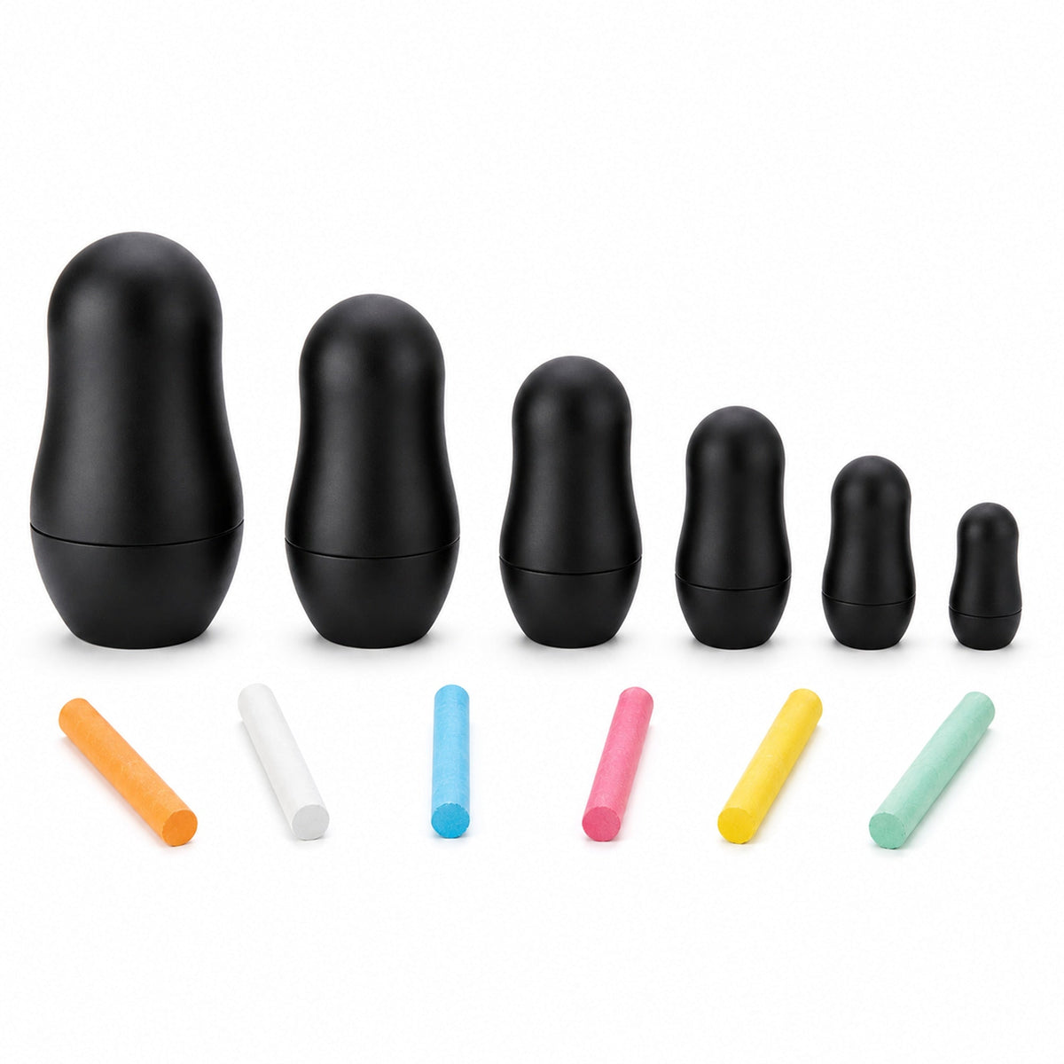Set of 6 Chalkboard Plastic Nesting Dolls with Color Chalks Reusable DIY Drawing Matryoshka Craft Kit Nesting Dolls > Unfinished La Vie Bien Set of 6 Chalkboard Plastic Nesting Dolls with Color Chalks Reusable DIY Drawing Matryoshka Craft Kit