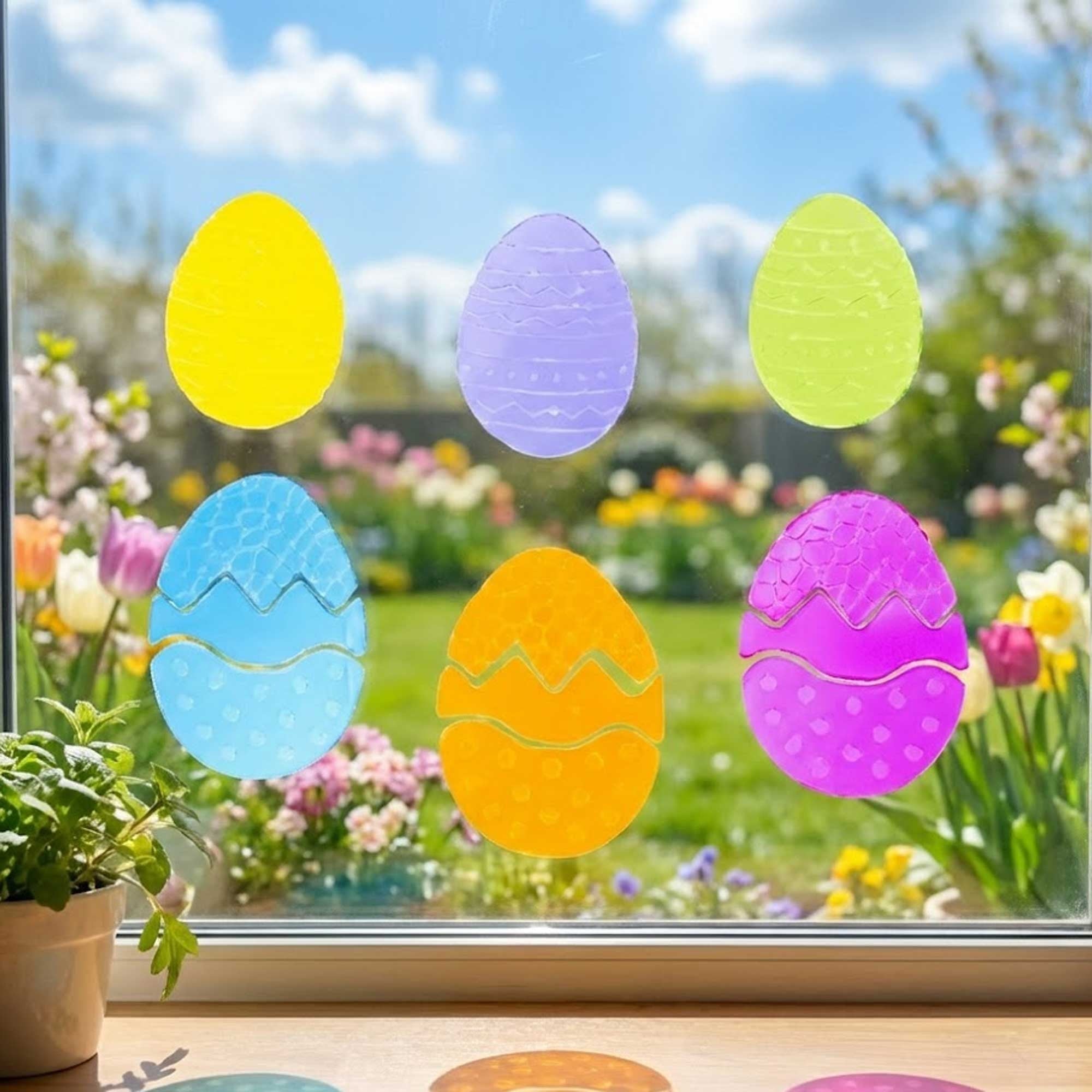 Set of 6 Easter Egg Gel Window Clings Gel Decorations Easter > Wall Decorations La Vie Bien Set of 6 Easter Egg Gel Window Clings Gel Decorations