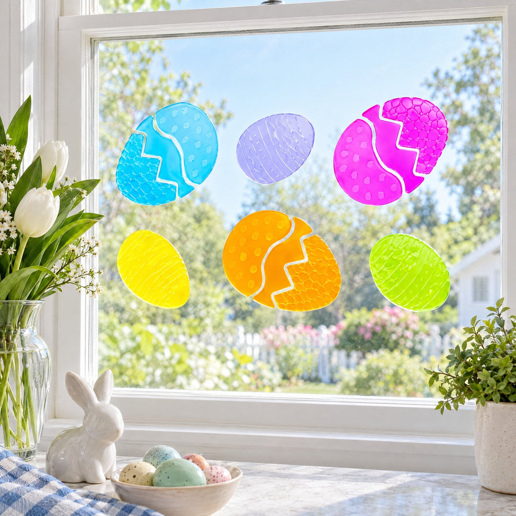 Set of 6 Easter Egg Gel Window Clings Gel Decorations Easter > Wall Decorations La Vie Bien Set of 6 Easter Egg Gel Window Clings Gel Decorations