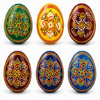 Set of 6 Folk Art Patterns Wooden Ukrainian Easter Eggs 2.5 Inches Easter Eggs > Wooden Pysanky Sets La Vie Bien Set of 6 Folk Art Patterns Wooden Ukrainian Easter Eggs 2.5 Inches