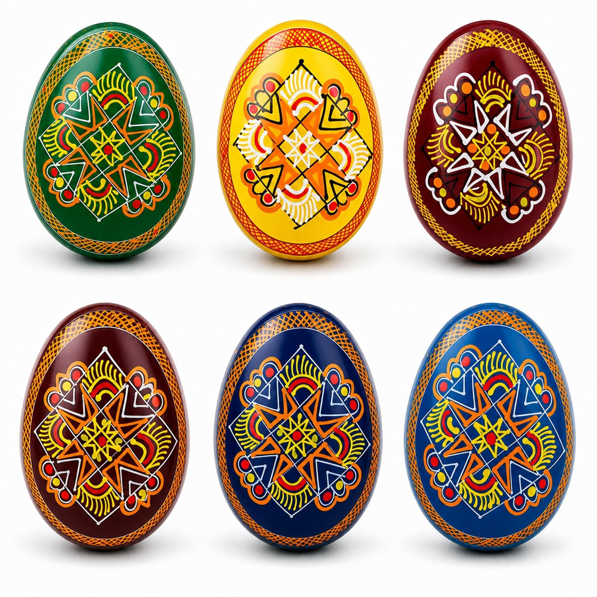Set of 6 Folk Art Patterns Wooden Ukrainian Easter Eggs 2.5 Inches Easter Eggs > Wooden Pysanky Sets La Vie Bien Set of 6 Folk Art Patterns Wooden Ukrainian Easter Eggs 2.5 Inches