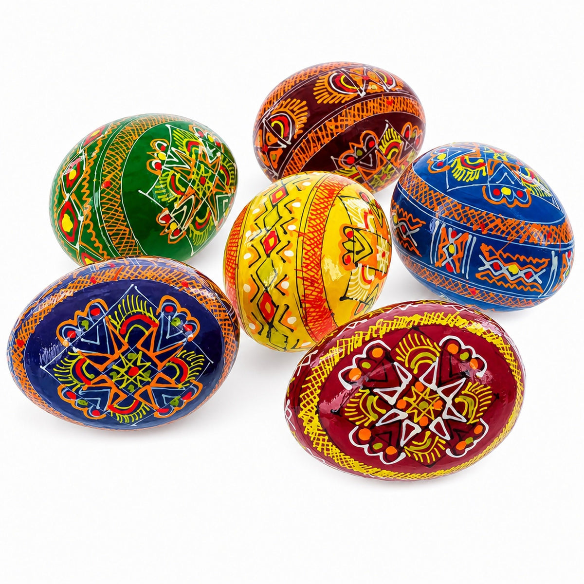 Set of 6 Folk Art Patterns Wooden Ukrainian Easter Eggs 2.5 Inches Easter Eggs > Wooden Pysanky Sets La Vie Bien Set of 6 Folk Art Patterns Wooden Ukrainian Easter Eggs 2.5 Inches
