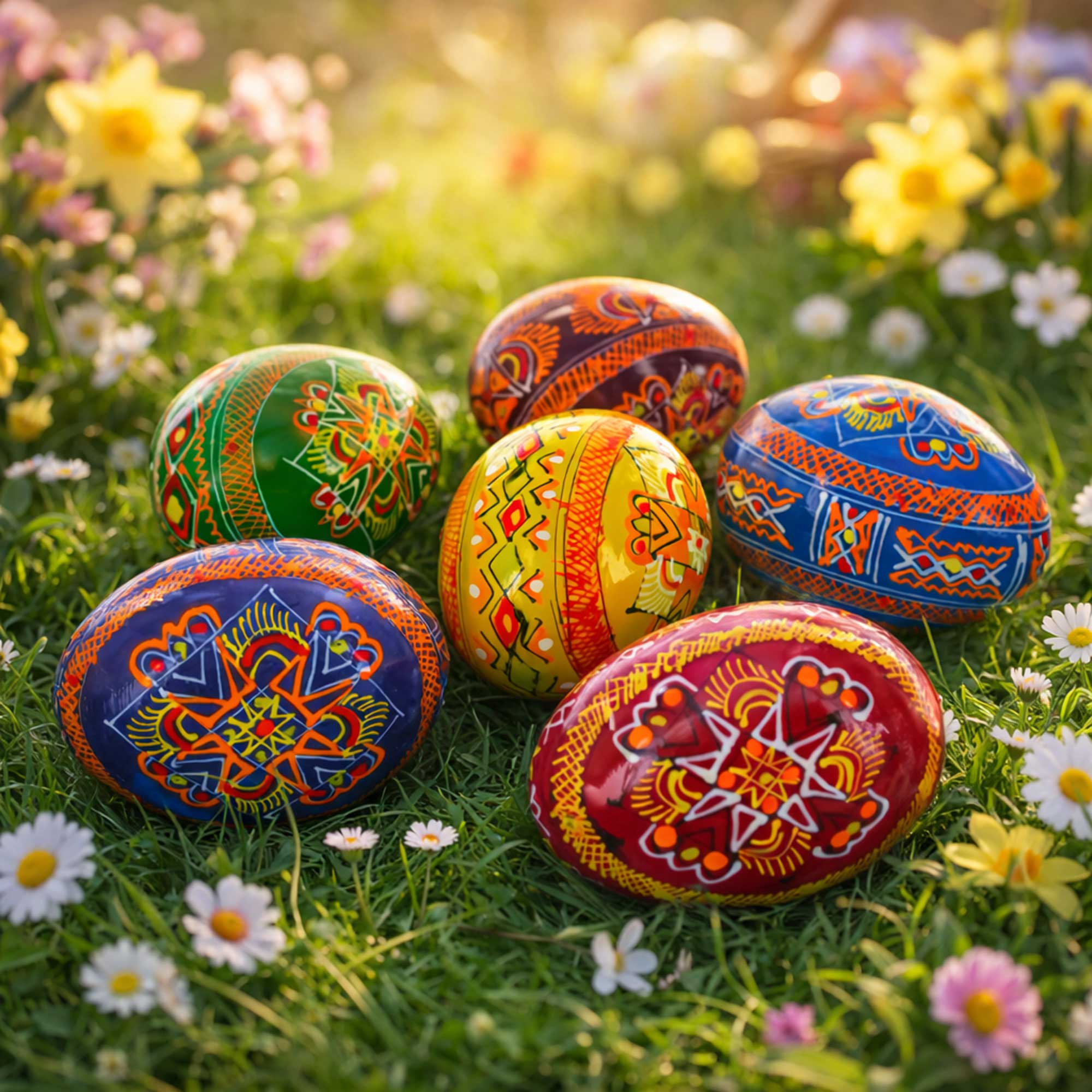 Set of 6 Folk Art Patterns Wooden Ukrainian Easter Eggs 2.5 Inches Easter Eggs > Wooden Pysanky Sets La Vie Bien Set of 6 Folk Art Patterns Wooden Ukrainian Easter Eggs 2.5 Inches