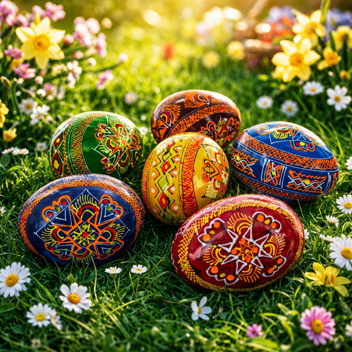 Set of 6 Folk Art Patterns Wooden Ukrainian Easter Eggs 2.5 Inches Easter Eggs > Wooden Pysanky Sets La Vie Bien Set of 6 Folk Art Patterns Wooden Ukrainian Easter Eggs 2.5 Inches