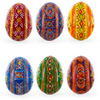 Set of 6 Folk Art Patterns Wooden Ukrainian Easter Eggs 2.5 Inches Easter Eggs > Wooden Pysanky Sets La Vie Bien Set of 6 Folk Art Patterns Wooden Ukrainian Easter Eggs 2.5 Inches