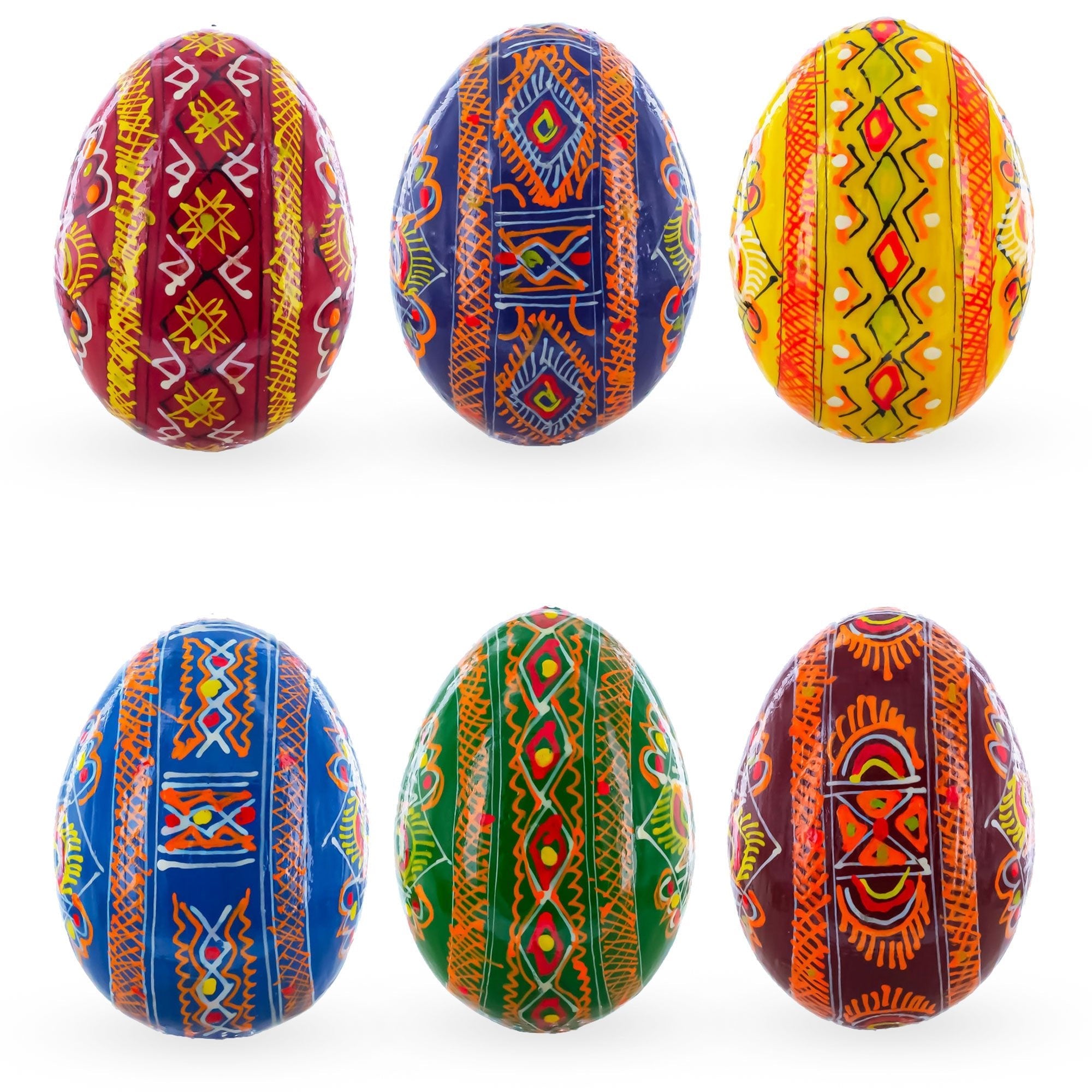 Set of 6 Folk Art Patterns Wooden Ukrainian Easter Eggs 2.5 Inches Easter Eggs > Wooden Pysanky Sets La Vie Bien Set of 6 Folk Art Patterns Wooden Ukrainian Easter Eggs 2.5 Inches