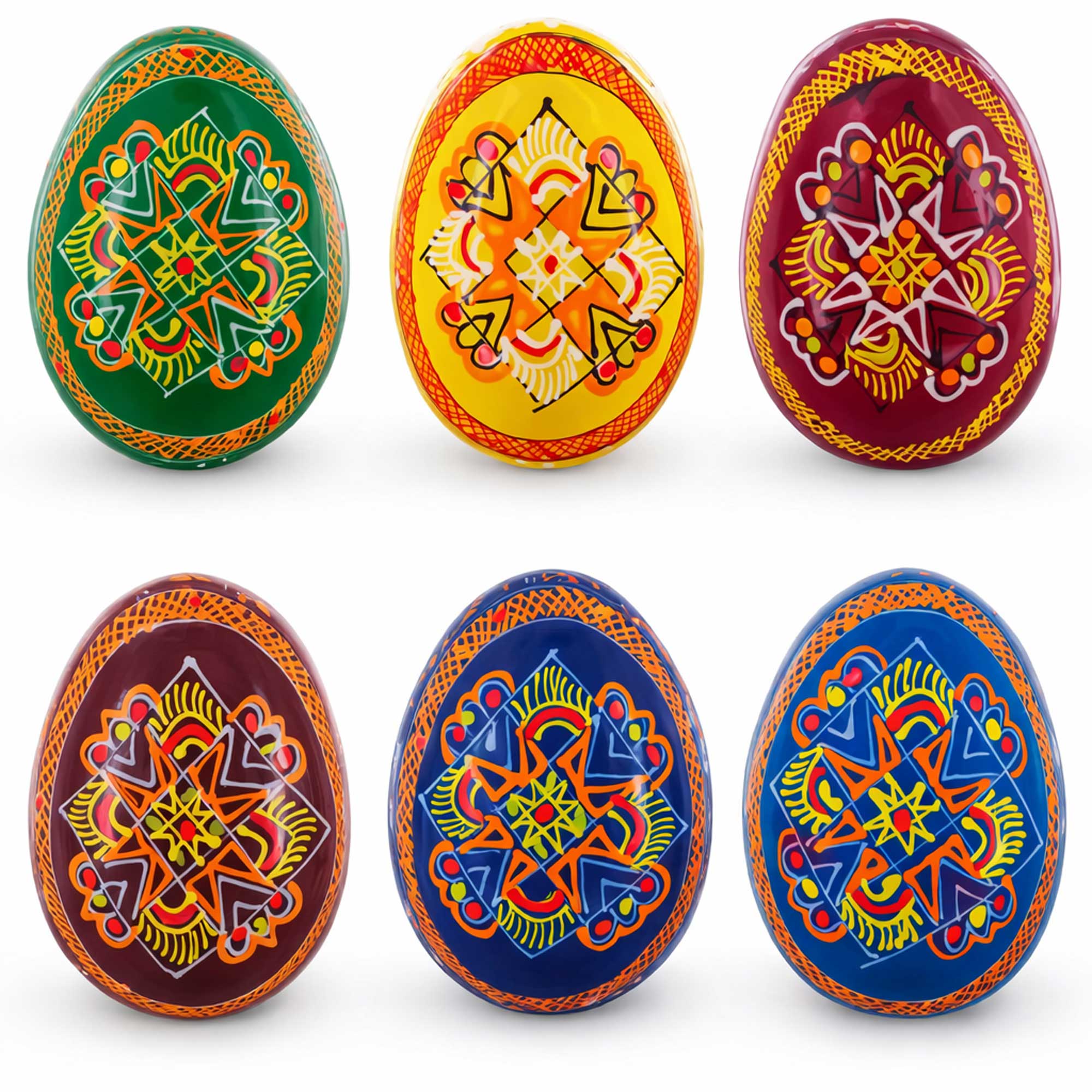 Set of 6 Folk Art Patterns Wooden Ukrainian Easter Eggs 2.5 Inches Easter Eggs > Wooden Pysanky Sets La Vie Bien Set of 6 Folk Art Patterns Wooden Ukrainian Easter Eggs 2.5 Inches