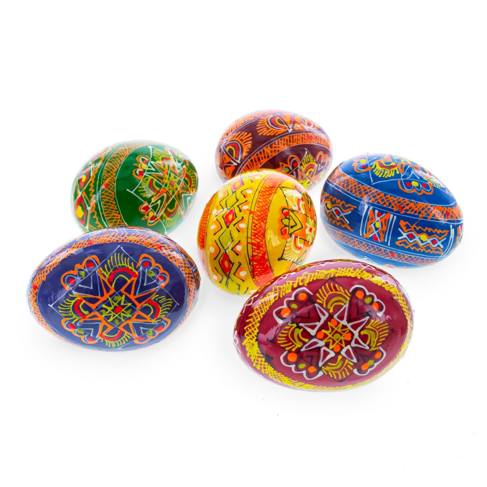 Set of 6 Folk Art Patterns Wooden Ukrainian Easter Eggs 2.5 Inches Easter Eggs > Wooden Pysanky Sets La Vie Bien Set of 6 Folk Art Patterns Wooden Ukrainian Easter Eggs 2.5 Inches