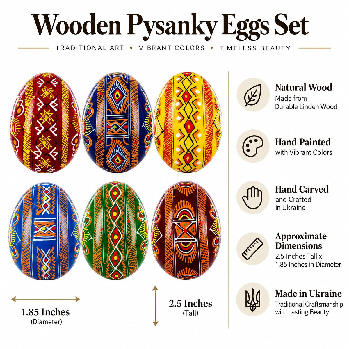 Set of 6 Folk Art Patterns Wooden Ukrainian Easter Eggs 2.5 Inches Easter Eggs > Wooden Pysanky Sets La Vie Bien Set of 6 Folk Art Patterns Wooden Ukrainian Easter Eggs 2.5 Inches