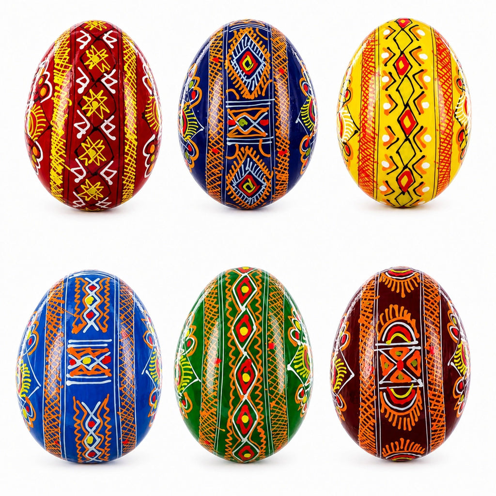 Set of 6 Folk Art Patterns Wooden Ukrainian Easter Eggs 2.5 Inches Easter Eggs > Wooden Pysanky Sets La Vie Bien Set of 6 Folk Art Patterns Wooden Ukrainian Easter Eggs 2.5 Inches