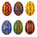 Set of 6 Folk Art Patterns Wooden Ukrainian Easter Eggs 2.5 Inches Easter Eggs > Wooden Pysanky Sets La Vie Bien Set of 6 Folk Art Patterns Wooden Ukrainian Easter Eggs 2.5 Inches