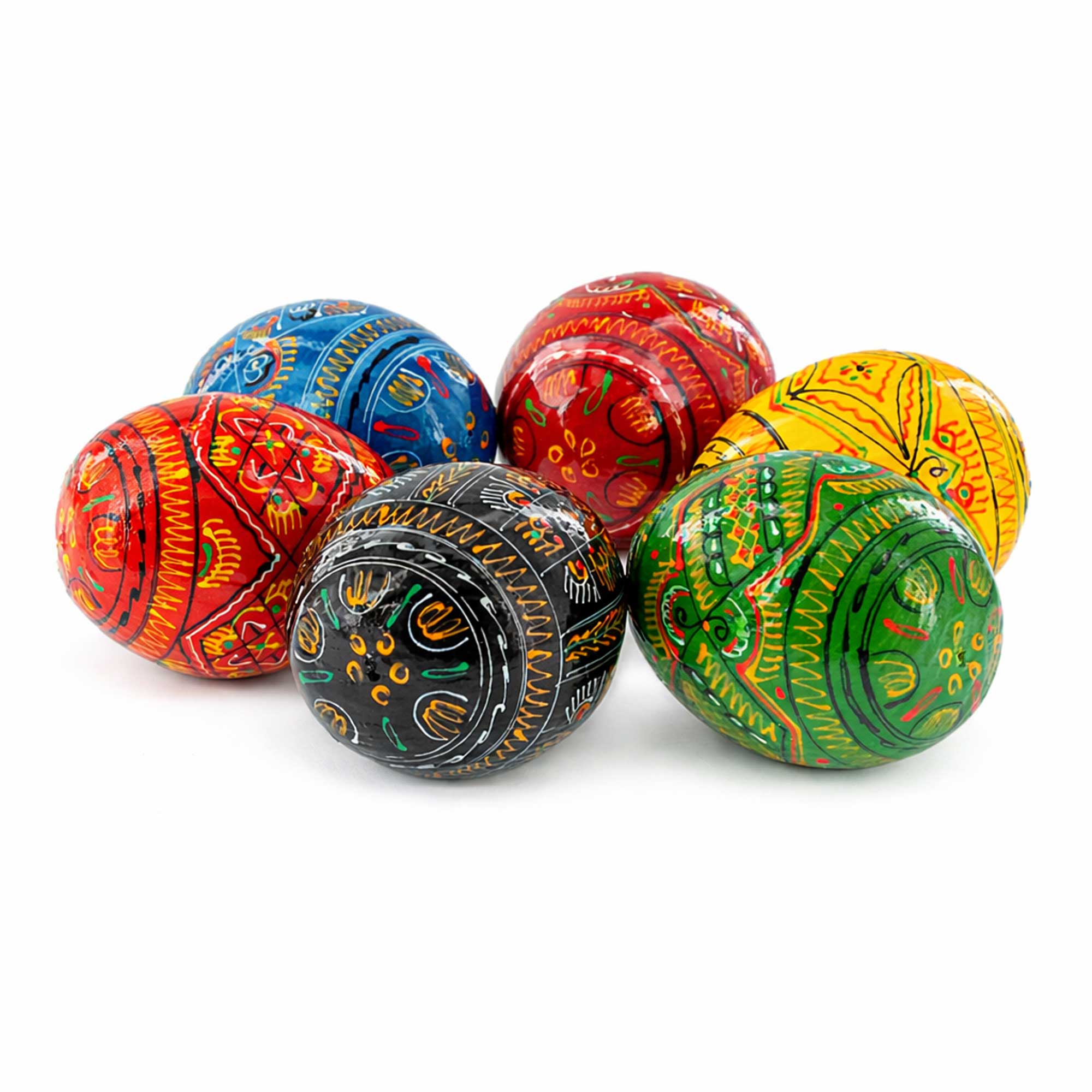 Set of 6 Geometric Pysanky Ukrainian Wooden Easter Eggs 2.5 Inches Easter Eggs > Wooden Pysanky Sets La Vie Bien Set of 6 Geometric Pysanky Ukrainian Wooden Easter Eggs 2.5 Inches