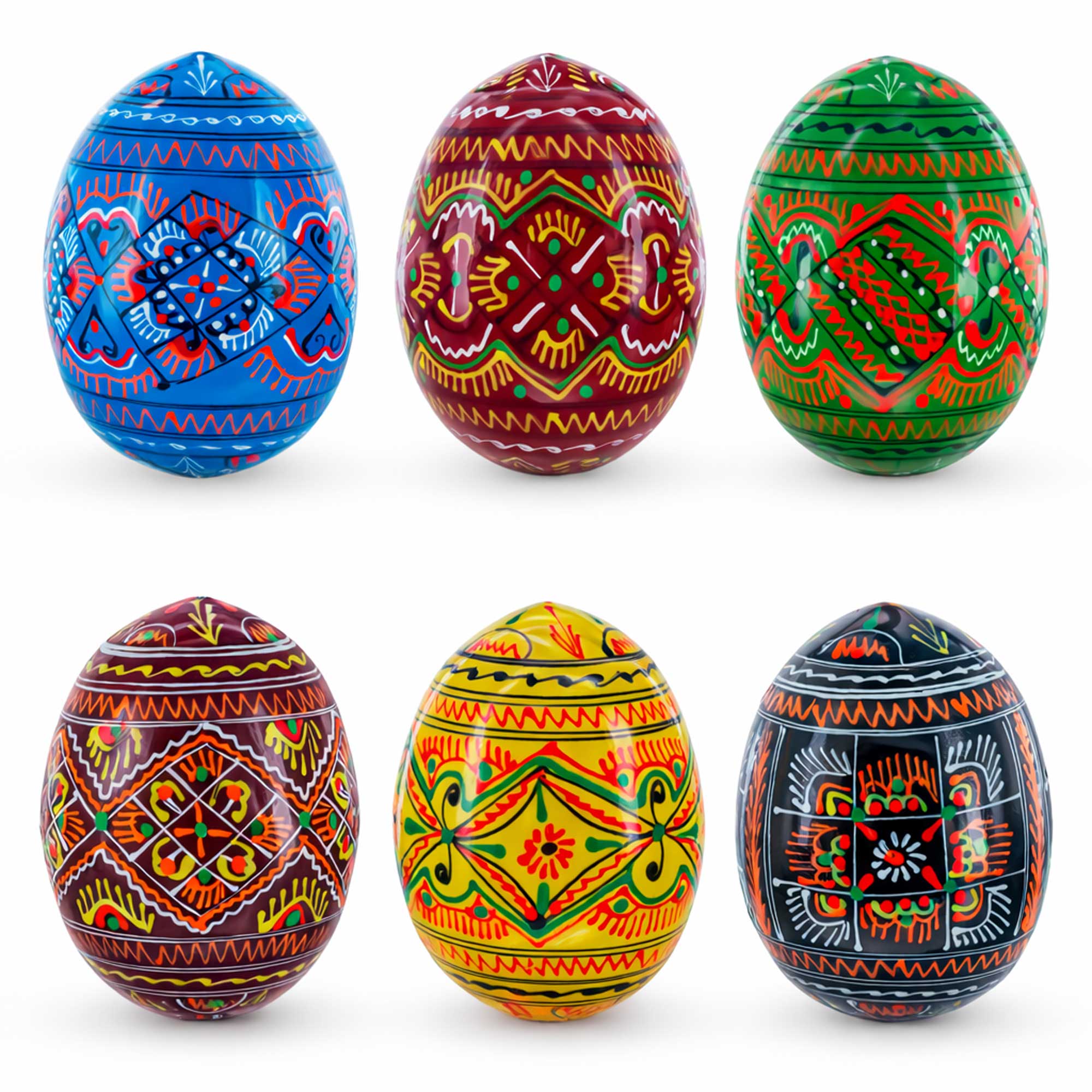 Set of 6 Geometric Pysanky Ukrainian Wooden Easter Eggs 2.5 Inches Easter Eggs > Wooden Pysanky Sets La Vie Bien Set of 6 Geometric Pysanky Ukrainian Wooden Easter Eggs 2.5 Inches