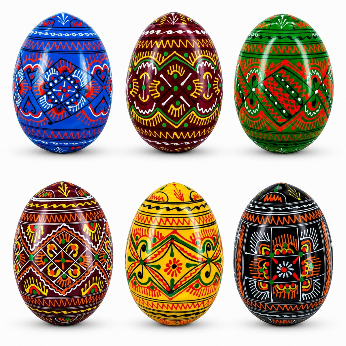 Set of 6 Geometric Pysanky Ukrainian Wooden Easter Eggs 2.5 Inches Easter Eggs > Wooden Pysanky Sets La Vie Bien Set of 6 Geometric Pysanky Ukrainian Wooden Easter Eggs 2.5 Inches