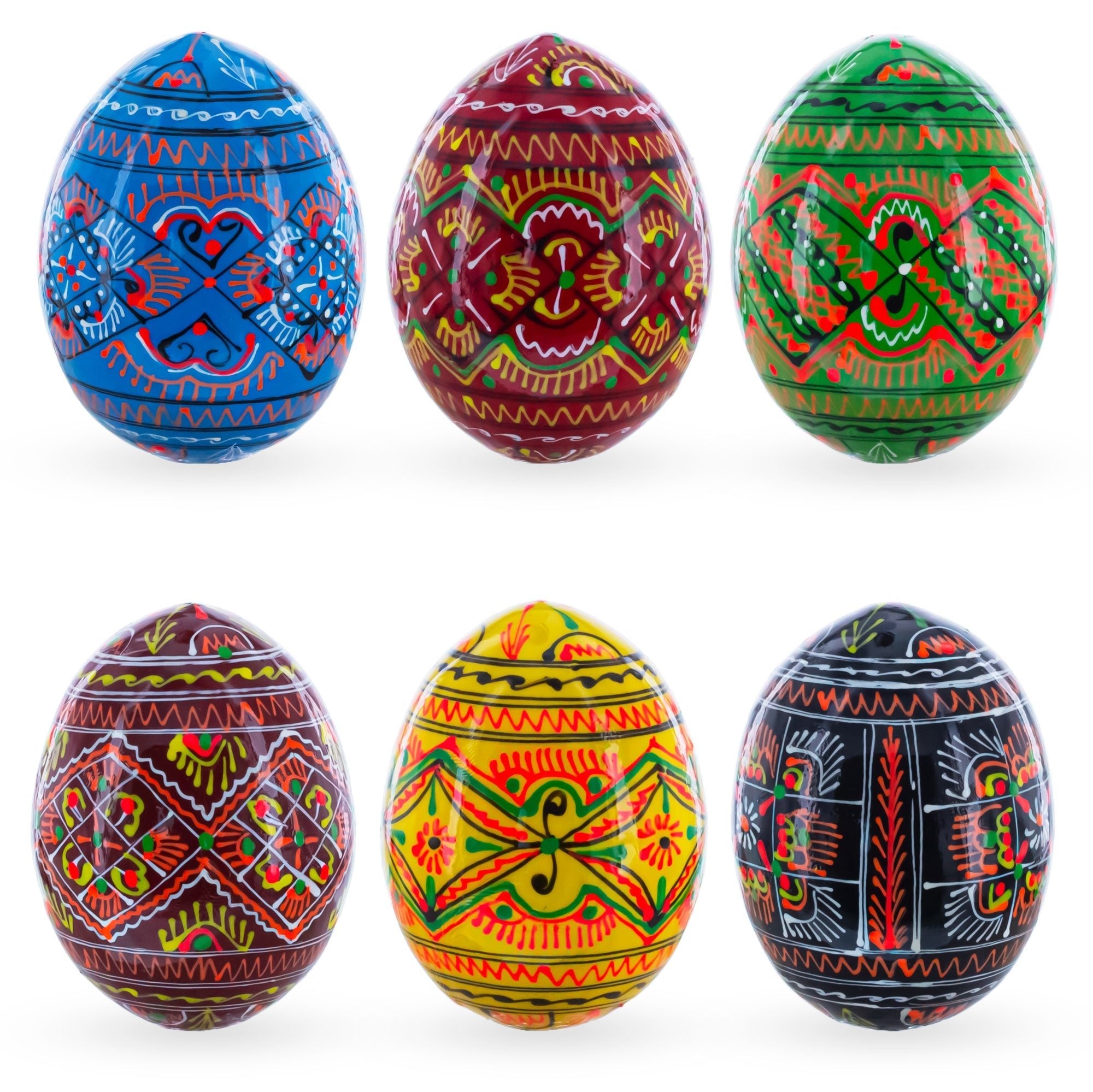 Set of 6 Geometric Pysanky Ukrainian Wooden Easter Eggs 2.5 Inches Easter Eggs > Wooden Pysanky Sets La Vie Bien Set of 6 Geometric Pysanky Ukrainian Wooden Easter Eggs 2.5 Inches