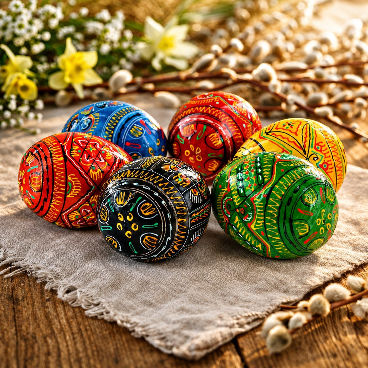 Set of 6 Geometric Pysanky Ukrainian Wooden Easter Eggs 2.5 Inches Easter Eggs > Wooden Pysanky Sets La Vie Bien Set of 6 Geometric Pysanky Ukrainian Wooden Easter Eggs 2.5 Inches