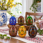 Set of 6 Geometric Pysanky Ukrainian Wooden Easter Eggs 2.5 Inches Easter Eggs > Wooden Pysanky Sets La Vie Bien Set of 6 Geometric Pysanky Ukrainian Wooden Easter Eggs 2.5 Inches