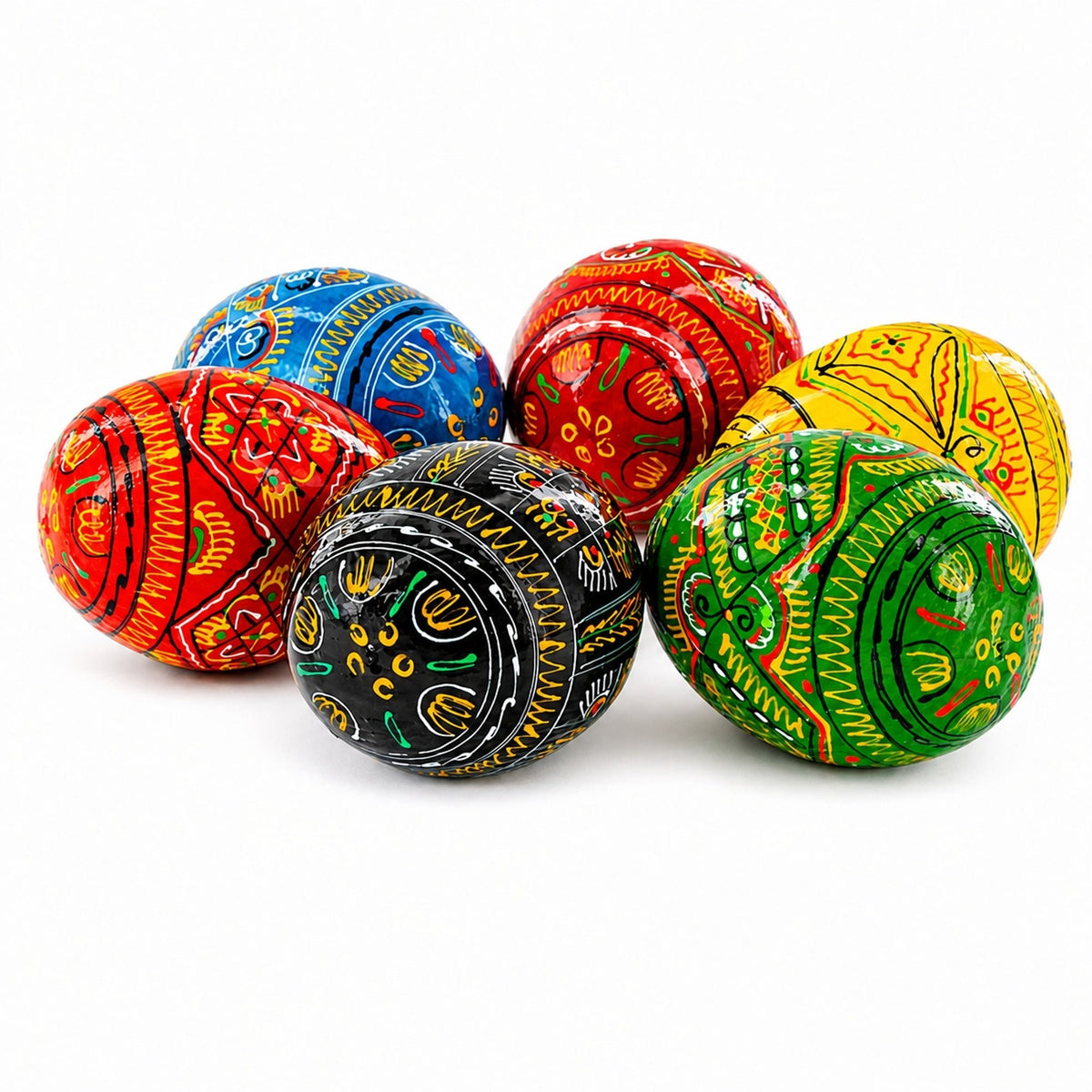 Set of 6 Geometric Pysanky Ukrainian Wooden Easter Eggs 2.5 Inches Easter Eggs > Wooden Pysanky Sets La Vie Bien Set of 6 Geometric Pysanky Ukrainian Wooden Easter Eggs 2.5 Inches