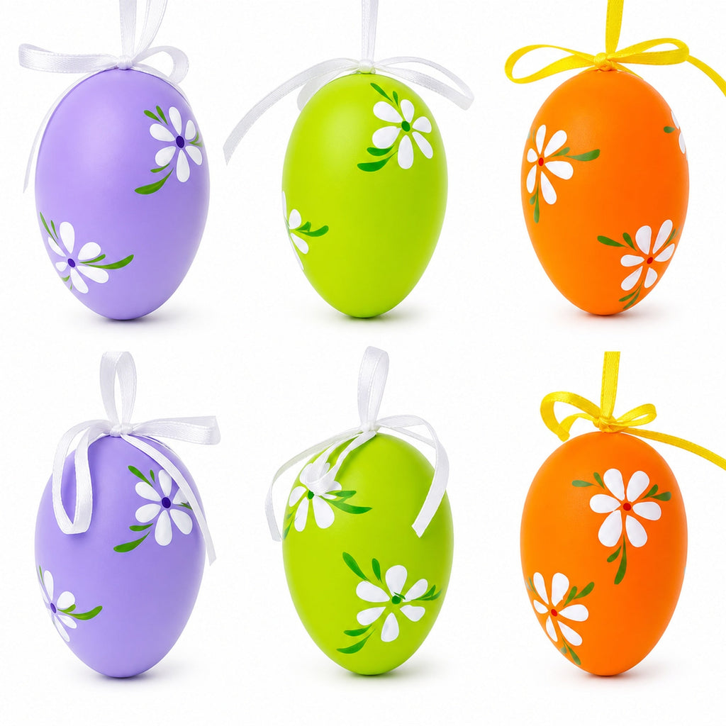 Set of 6 Green, Purple, Orange Flowers Plastic Easter Egg Ornaments 2.25 Inches Easter Eggs > Ornaments La Vie Bien Set of 6 Green, Purple, Orange Flowers Plastic Easter Egg Ornaments 2.25 Inches