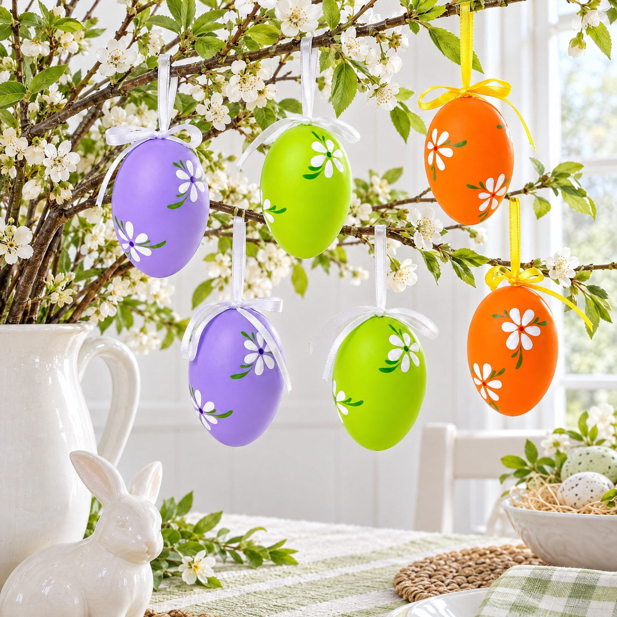 Set of 6 Green, Purple, Orange Flowers Plastic Easter Egg Ornaments 2.25 Inches Easter Eggs > Ornaments La Vie Bien Set of 6 Green, Purple, Orange Flowers Plastic Easter Egg Ornaments 2.25 Inches