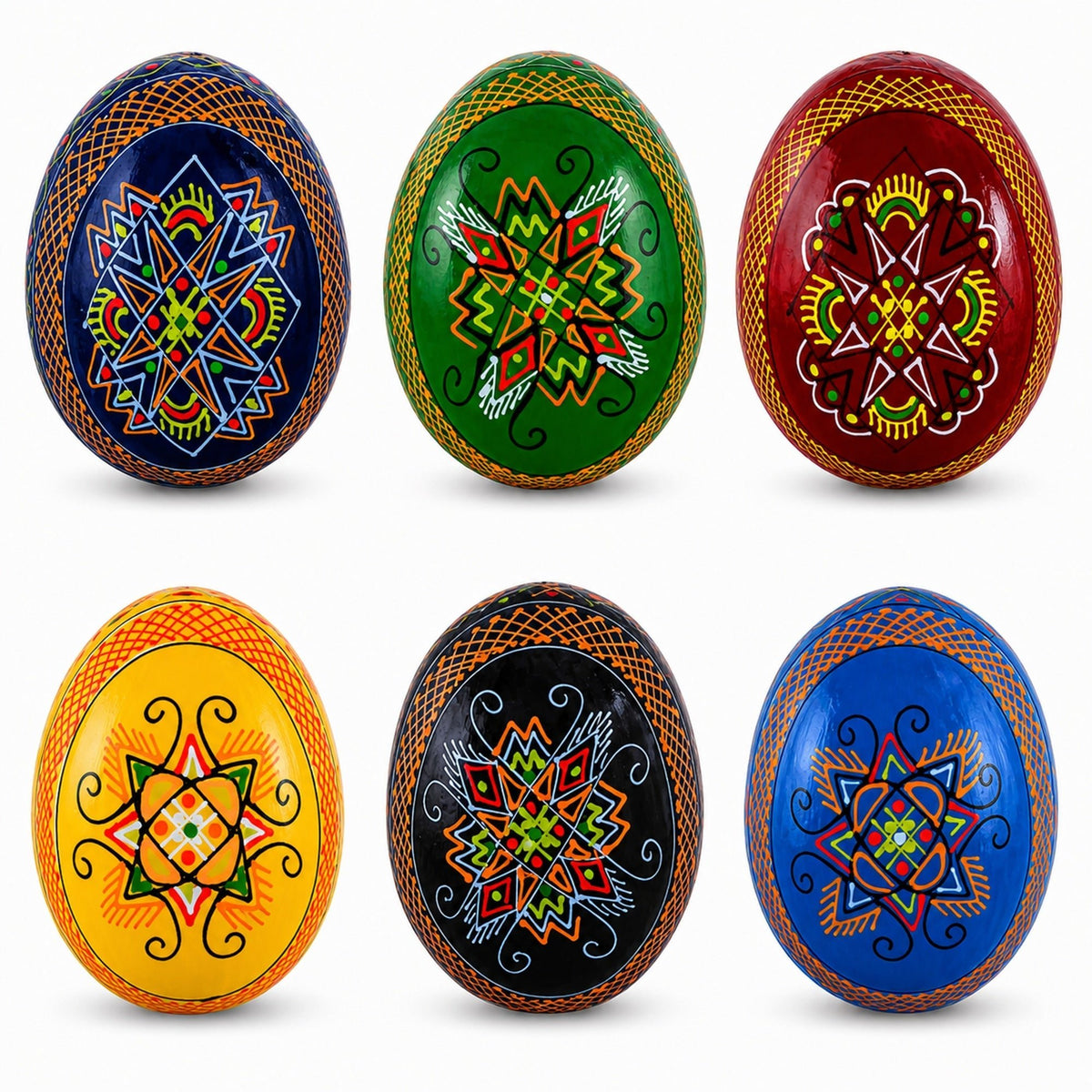 Set of 6 Multicolor Ukrainian Pysanky Wooden Easter Eggs 2.5 Inches Easter Eggs > Wooden Pysanky Sets La Vie Bien Set of 6 Multicolor Ukrainian Pysanky Wooden Easter Eggs 2.5 Inches