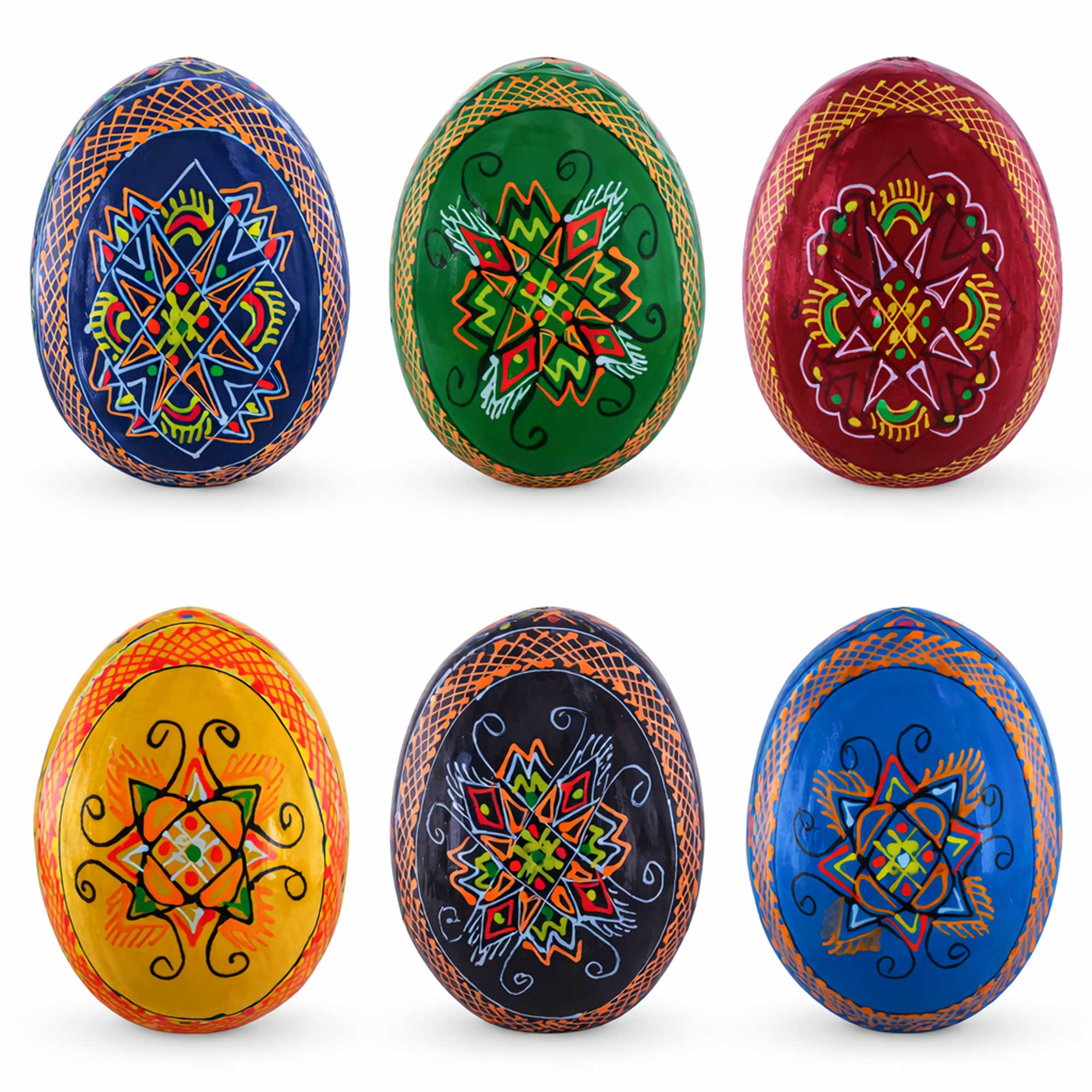 Set of 6 Multicolor Ukrainian Pysanky Wooden Easter Eggs 2.5 Inches Easter Eggs > Wooden Pysanky Sets La Vie Bien Set of 6 Multicolor Ukrainian Pysanky Wooden Easter Eggs 2.5 Inches