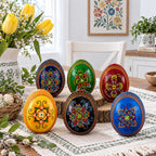 Set of 6 Multicolor Ukrainian Pysanky Wooden Easter Eggs 2.5 Inches Easter Eggs > Wooden Pysanky Sets La Vie Bien Set of 6 Multicolor Ukrainian Pysanky Wooden Easter Eggs 2.5 Inches