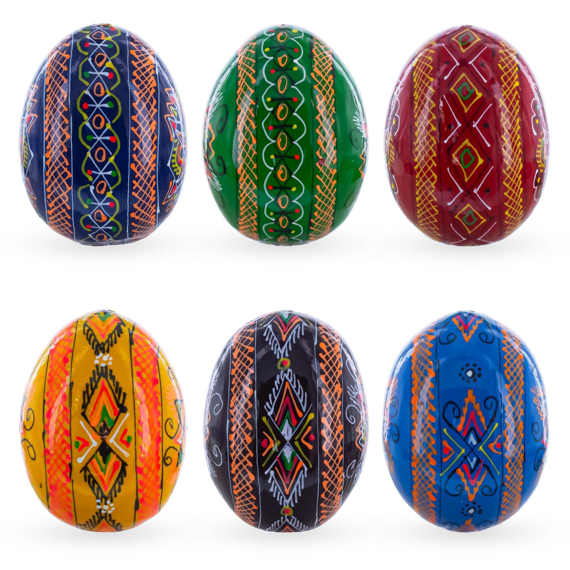 Set of 6 Multicolor Ukrainian Pysanky Wooden Easter Eggs 2.5 Inches Easter Eggs > Wooden Pysanky Sets La Vie Bien Set of 6 Multicolor Ukrainian Pysanky Wooden Easter Eggs 2.5 Inches