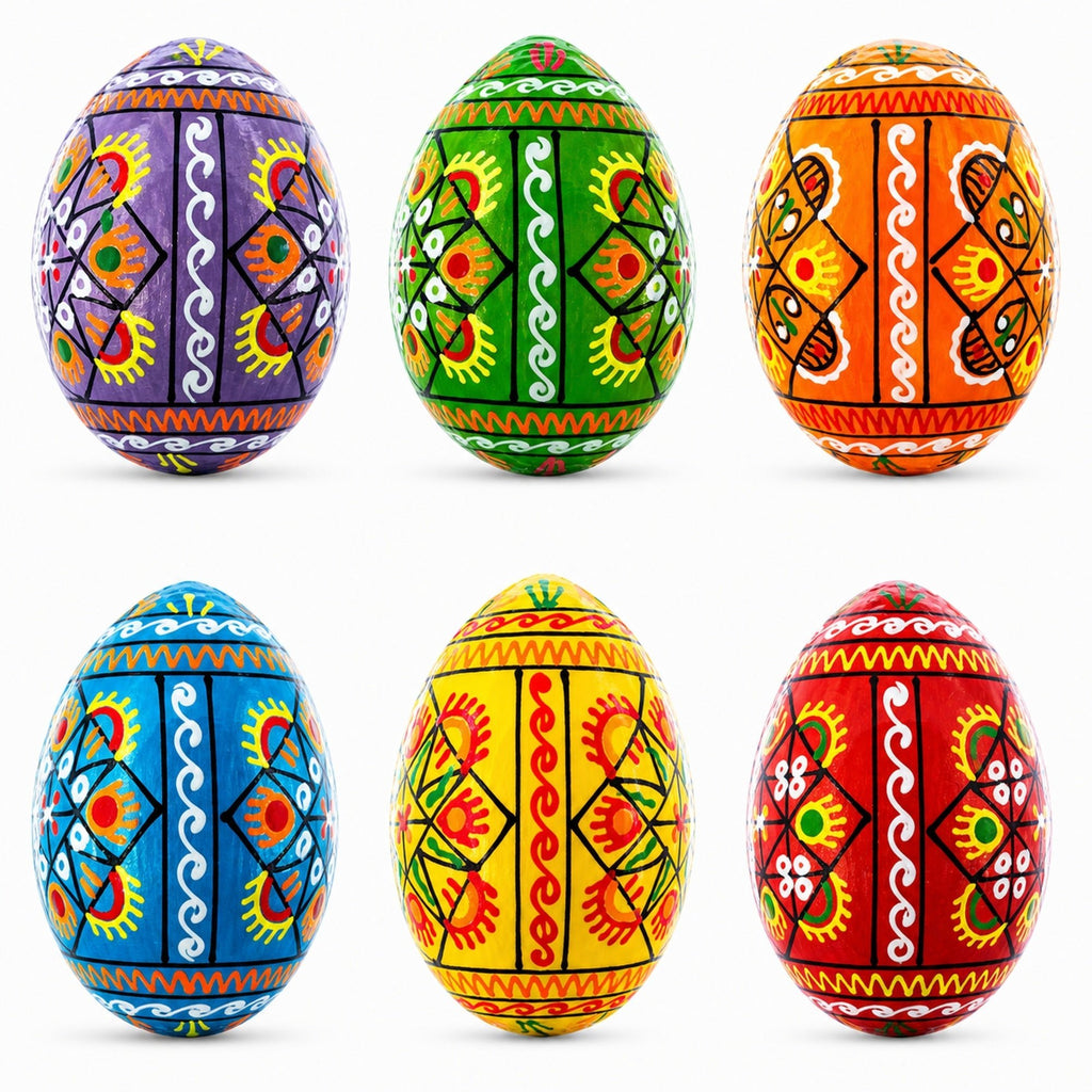 Set of 6 Pearlized Ukrainian Pysanky Wooden Easter Eggs 2.5 Inches Easter Eggs > Wooden Pysanky Sets La Vie Bien Set of 6 Pearlized Ukrainian Pysanky Wooden Easter Eggs 2.5 Inches