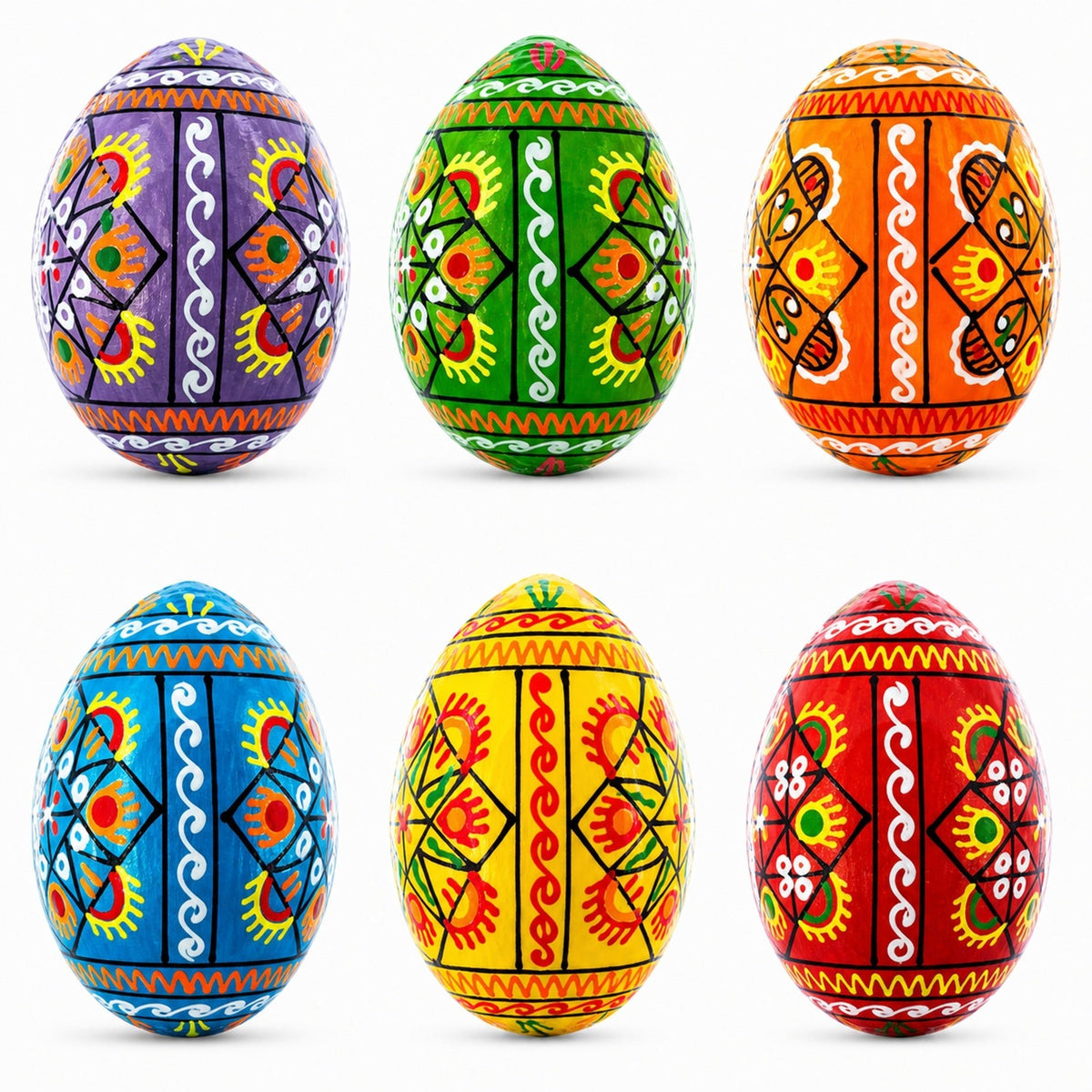 Set of 6 Pearlized Ukrainian Pysanky Wooden Easter Eggs 2.5 Inches Easter Eggs > Wooden Pysanky Sets La Vie Bien Set of 6 Pearlized Ukrainian Pysanky Wooden Easter Eggs 2.5 Inches