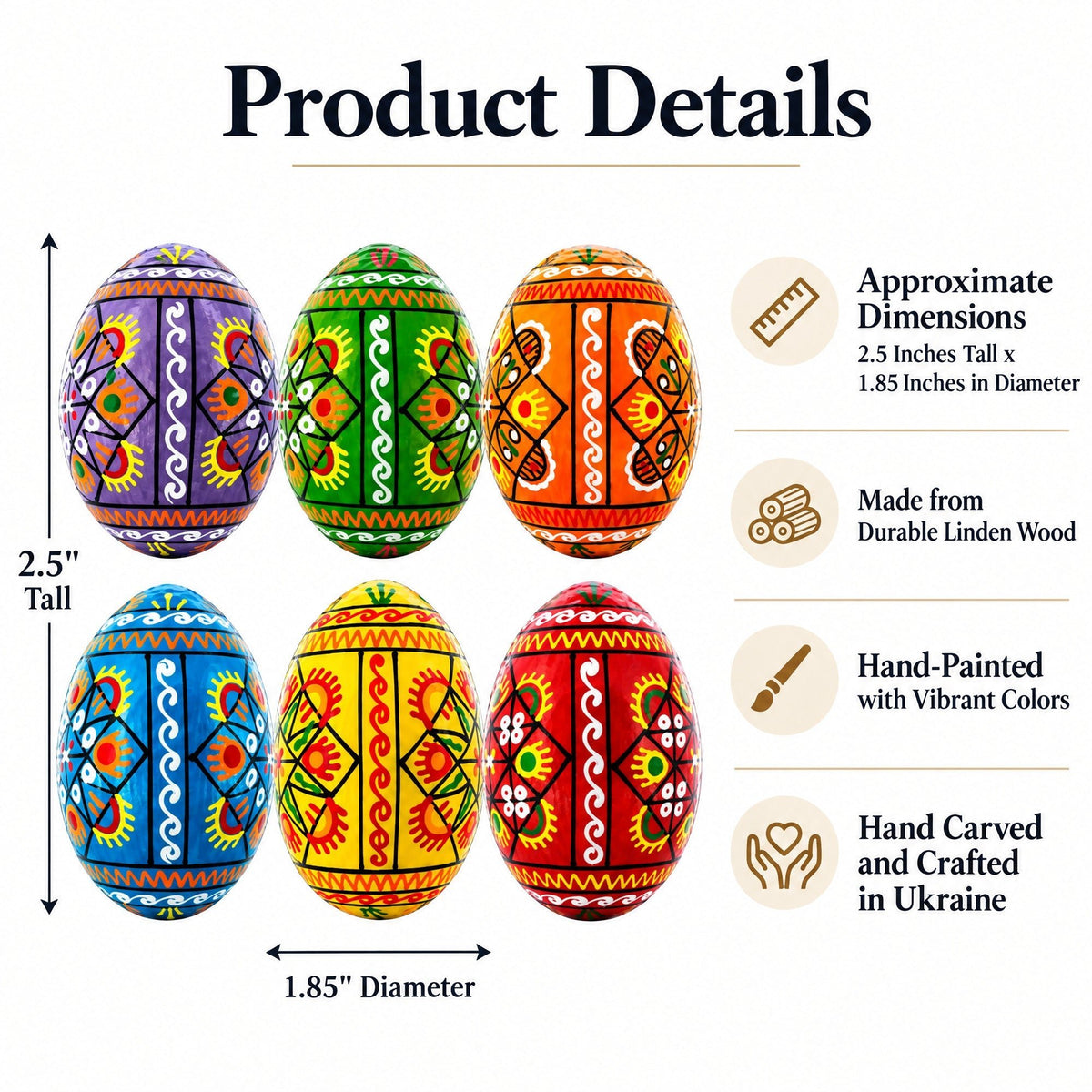 Set of 6 Pearlized Ukrainian Pysanky Wooden Easter Eggs 2.5 Inches Easter Eggs > Wooden Pysanky Sets La Vie Bien Set of 6 Pearlized Ukrainian Pysanky Wooden Easter Eggs 2.5 Inches