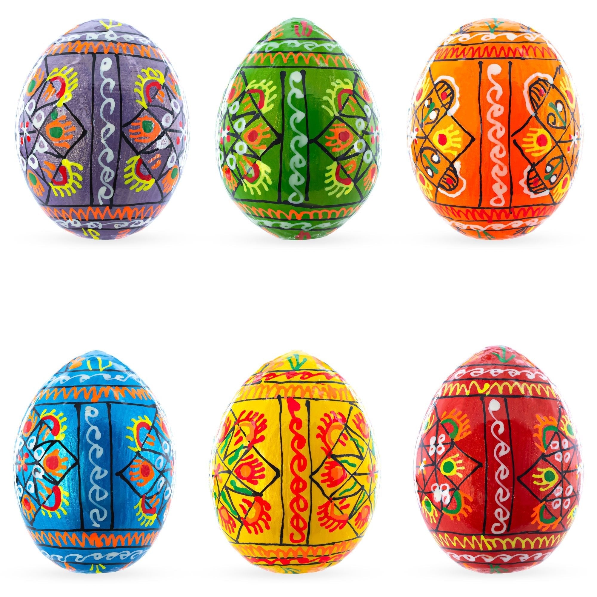 Set of 6 Pearlized Ukrainian Pysanky Wooden Easter Eggs 2.5 Inches Easter Eggs > Wooden Pysanky Sets La Vie Bien Set of 6 Pearlized Ukrainian Pysanky Wooden Easter Eggs 2.5 Inches