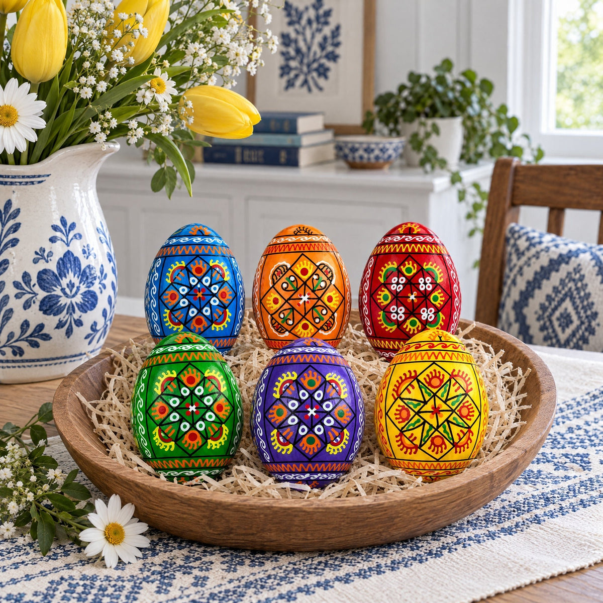 Set of 6 Pearlized Ukrainian Pysanky Wooden Easter Eggs 2.5 Inches Easter Eggs > Wooden Pysanky Sets La Vie Bien Set of 6 Pearlized Ukrainian Pysanky Wooden Easter Eggs 2.5 Inches