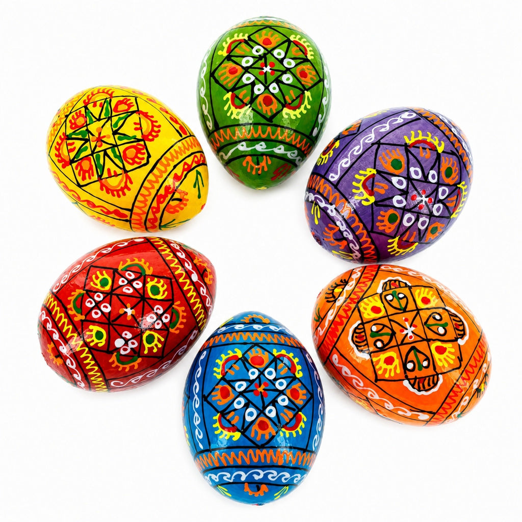 Set of 6 Pearlized Ukrainian Pysanky Wooden Easter Eggs 2.5 Inches Easter Eggs > Wooden Pysanky Sets La Vie Bien Set of 6 Pearlized Ukrainian Pysanky Wooden Easter Eggs 2.5 Inches