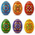 Set of 6 Pearlized Ukrainian Pysanky Wooden Easter Eggs 2.5 Inches Easter Eggs > Wooden Pysanky Sets La Vie Bien Set of 6 Pearlized Ukrainian Pysanky Wooden Easter Eggs 2.5 Inches
