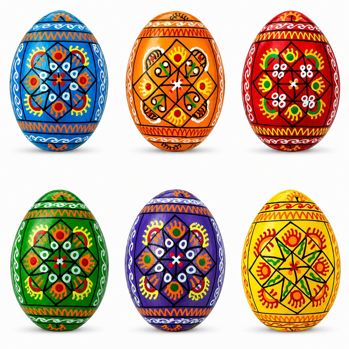 Set of 6 Pearlized Ukrainian Pysanky Wooden Easter Eggs 2.5 Inches Easter Eggs > Wooden Pysanky Sets La Vie Bien Set of 6 Pearlized Ukrainian Pysanky Wooden Easter Eggs 2.5 Inches