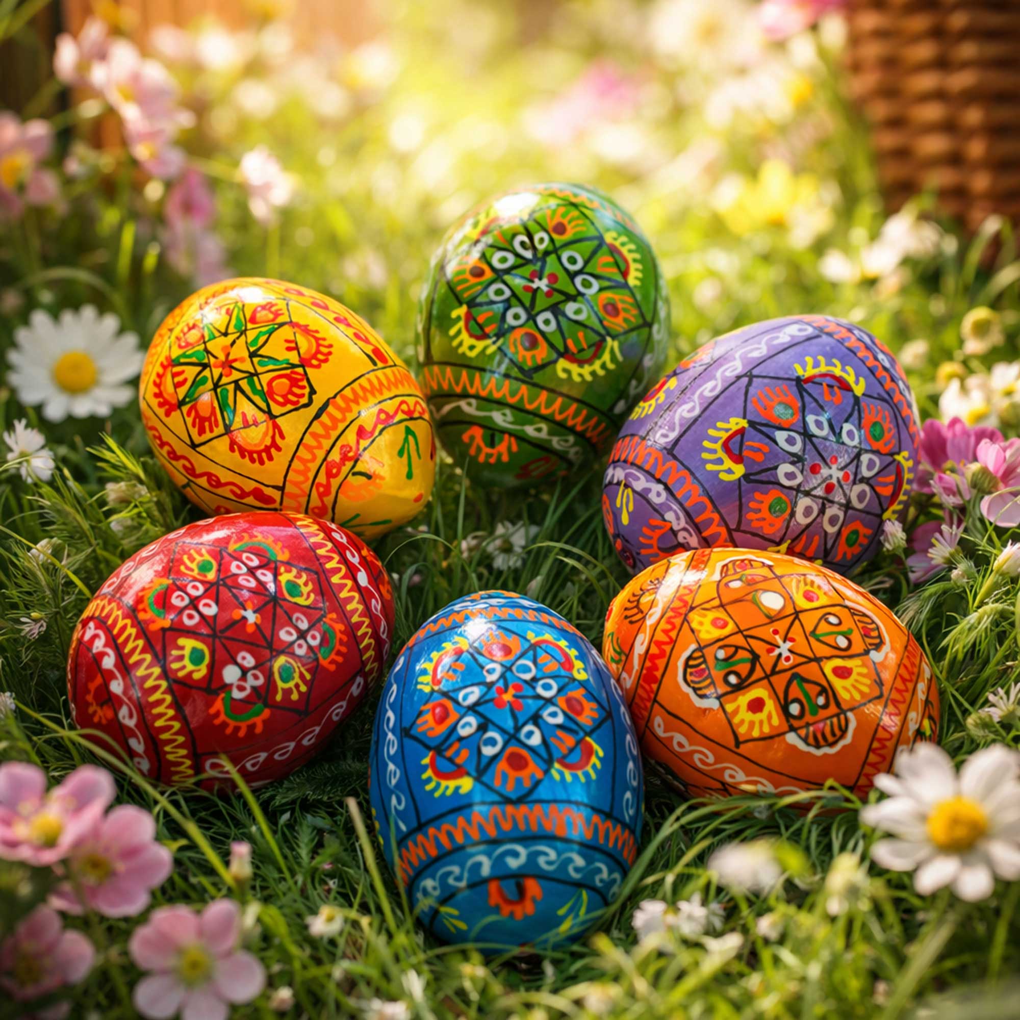 Set of 6 Pearlized Ukrainian Pysanky Wooden Easter Eggs 2.5 Inches Easter Eggs > Wooden Pysanky Sets La Vie Bien Set of 6 Pearlized Ukrainian Pysanky Wooden Easter Eggs 2.5 Inches
