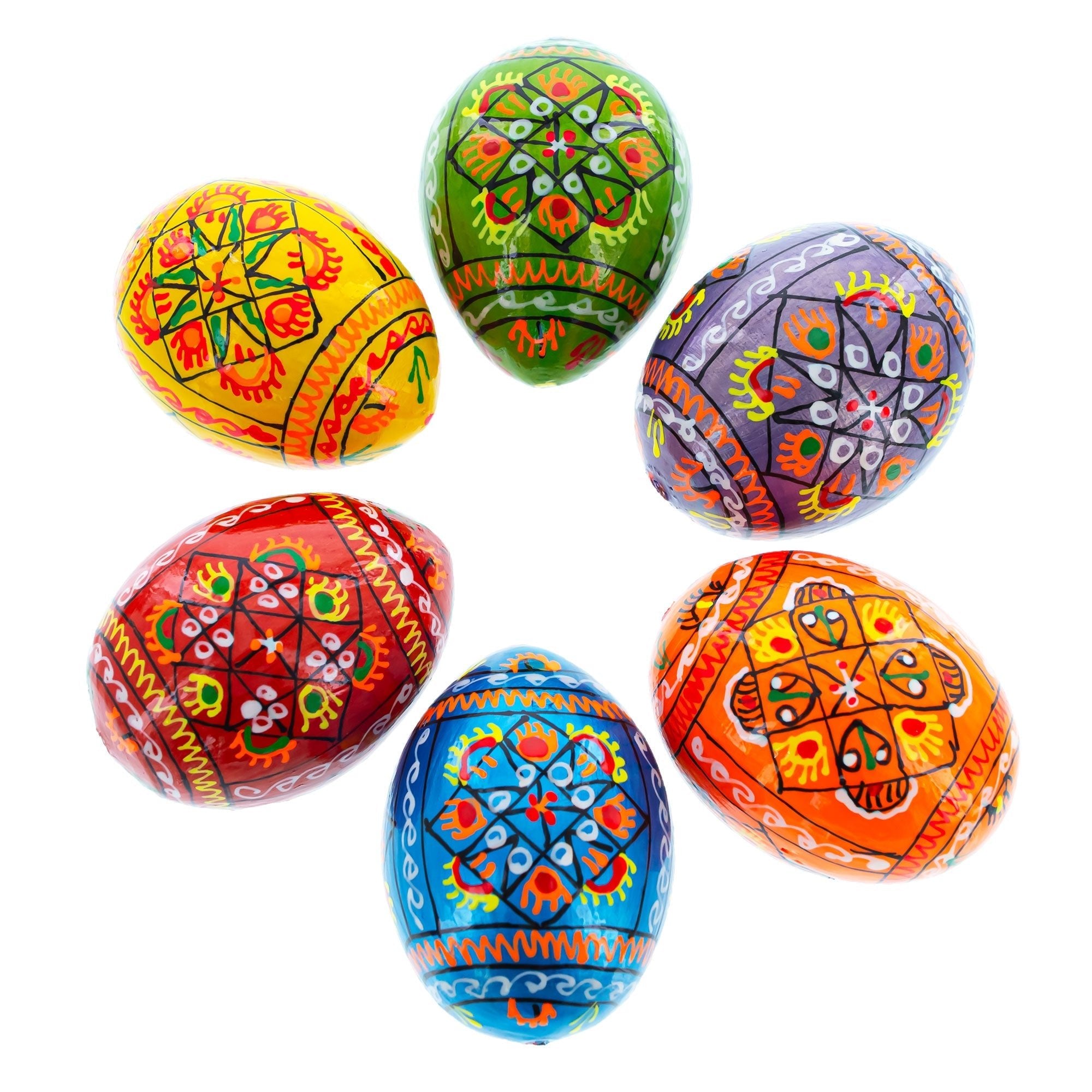 Set of 6 Pearlized Ukrainian Pysanky Wooden Easter Eggs 2.5 Inches Easter Eggs > Wooden Pysanky Sets La Vie Bien Set of 6 Pearlized Ukrainian Pysanky Wooden Easter Eggs 2.5 Inches