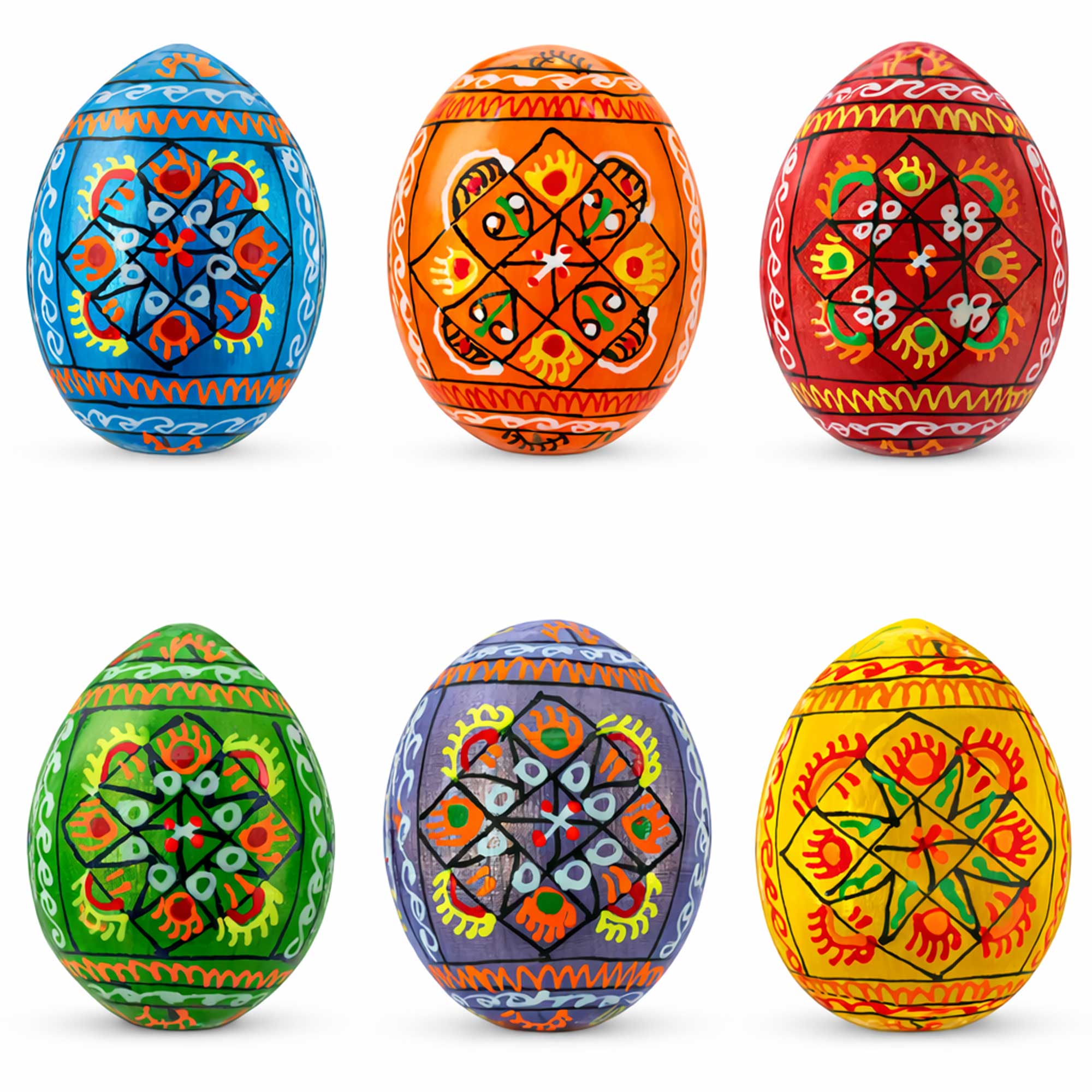 Set of 6 Pearlized Ukrainian Pysanky Wooden Easter Eggs 2.5 Inches Easter Eggs > Wooden Pysanky Sets La Vie Bien Set of 6 Pearlized Ukrainian Pysanky Wooden Easter Eggs 2.5 Inches