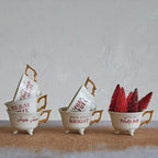Set of 6 Sassy Holiday Footed Teacups w/ Gold Electroplating Christmas La Vie Bien Set of 6 Sassy Holiday Footed Teacups w/ Gold Electroplating