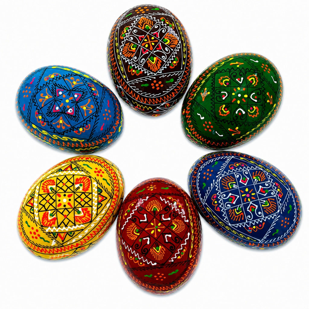 Set of 6 Traditional Ukrainian Pysanky Wooden Easter Eggs 2.5 Inches Easter Eggs > Wooden Pysanky Sets La Vie Bien Set of 6 Traditional Ukrainian Pysanky Wooden Easter Eggs 2.5 Inches