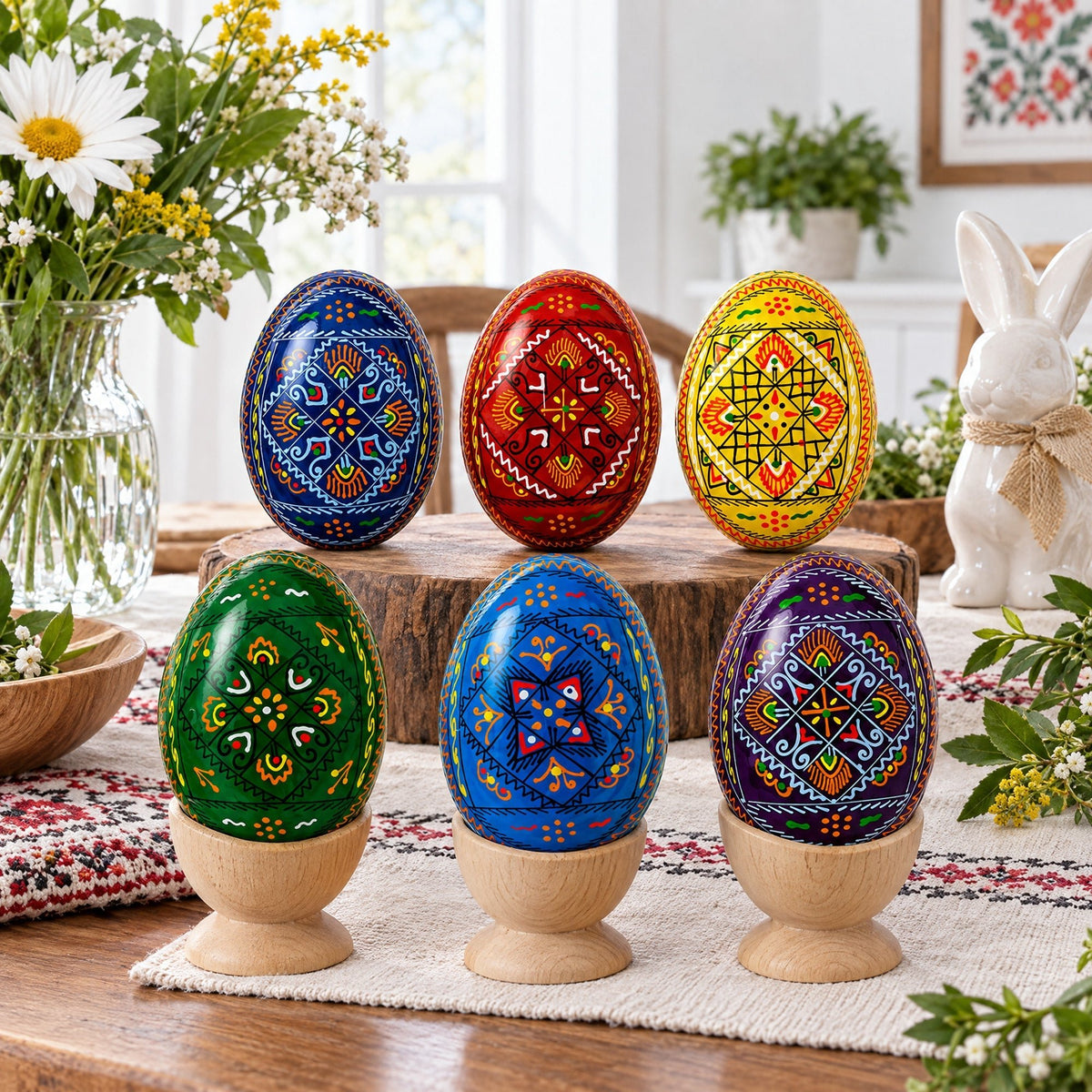 Set of 6 Traditional Ukrainian Pysanky Wooden Easter Eggs 2.5 Inches Easter Eggs > Wooden Pysanky Sets La Vie Bien Set of 6 Traditional Ukrainian Pysanky Wooden Easter Eggs 2.5 Inches