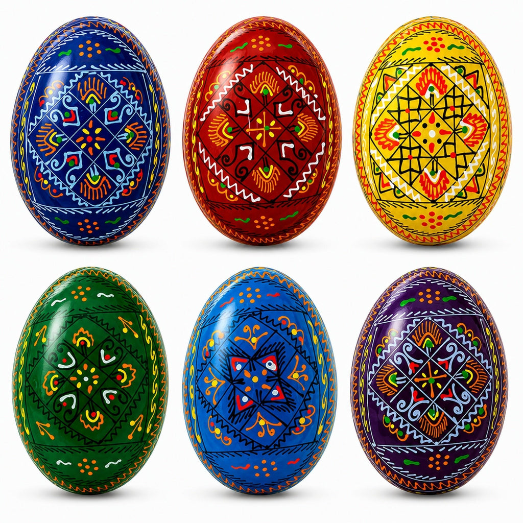 Set of 6 Traditional Ukrainian Pysanky Wooden Easter Eggs 2.5 Inches Easter Eggs > Wooden Pysanky Sets La Vie Bien Set of 6 Traditional Ukrainian Pysanky Wooden Easter Eggs 2.5 Inches
