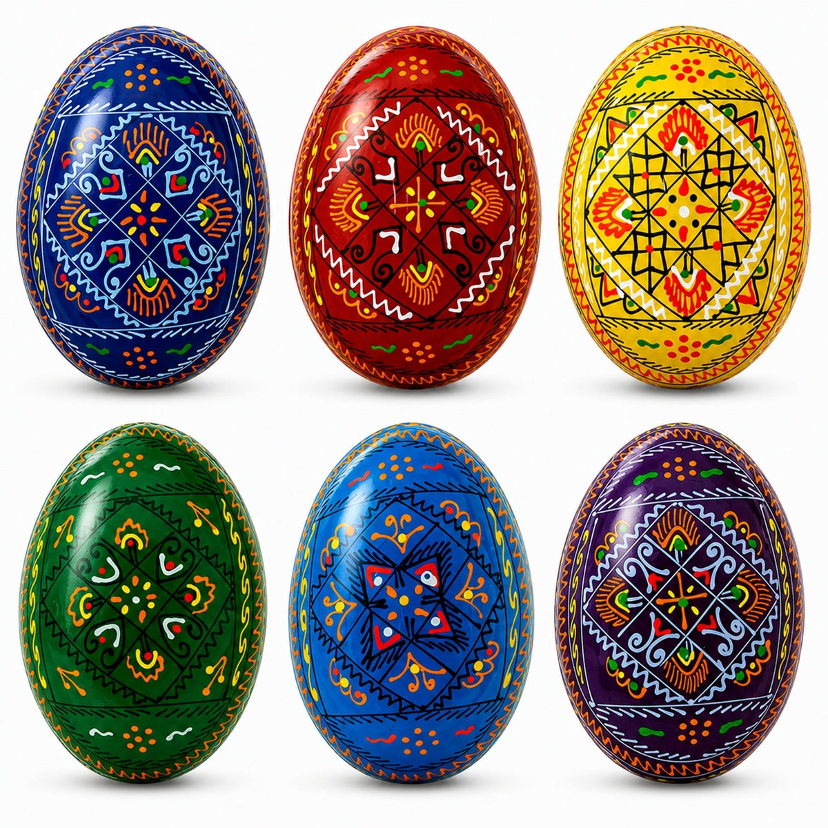 Set of 6 Traditional Ukrainian Pysanky Wooden Easter Eggs 2.5 Inches Easter Eggs > Wooden Pysanky Sets La Vie Bien Set of 6 Traditional Ukrainian Pysanky Wooden Easter Eggs 2.5 Inches