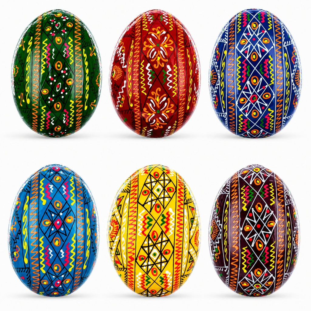 Set of 6 Traditional Ukrainian Pysanky Wooden Easter Eggs 2.5 Inches Easter Eggs > Wooden Pysanky Sets La Vie Bien Set of 6 Traditional Ukrainian Pysanky Wooden Easter Eggs 2.5 Inches