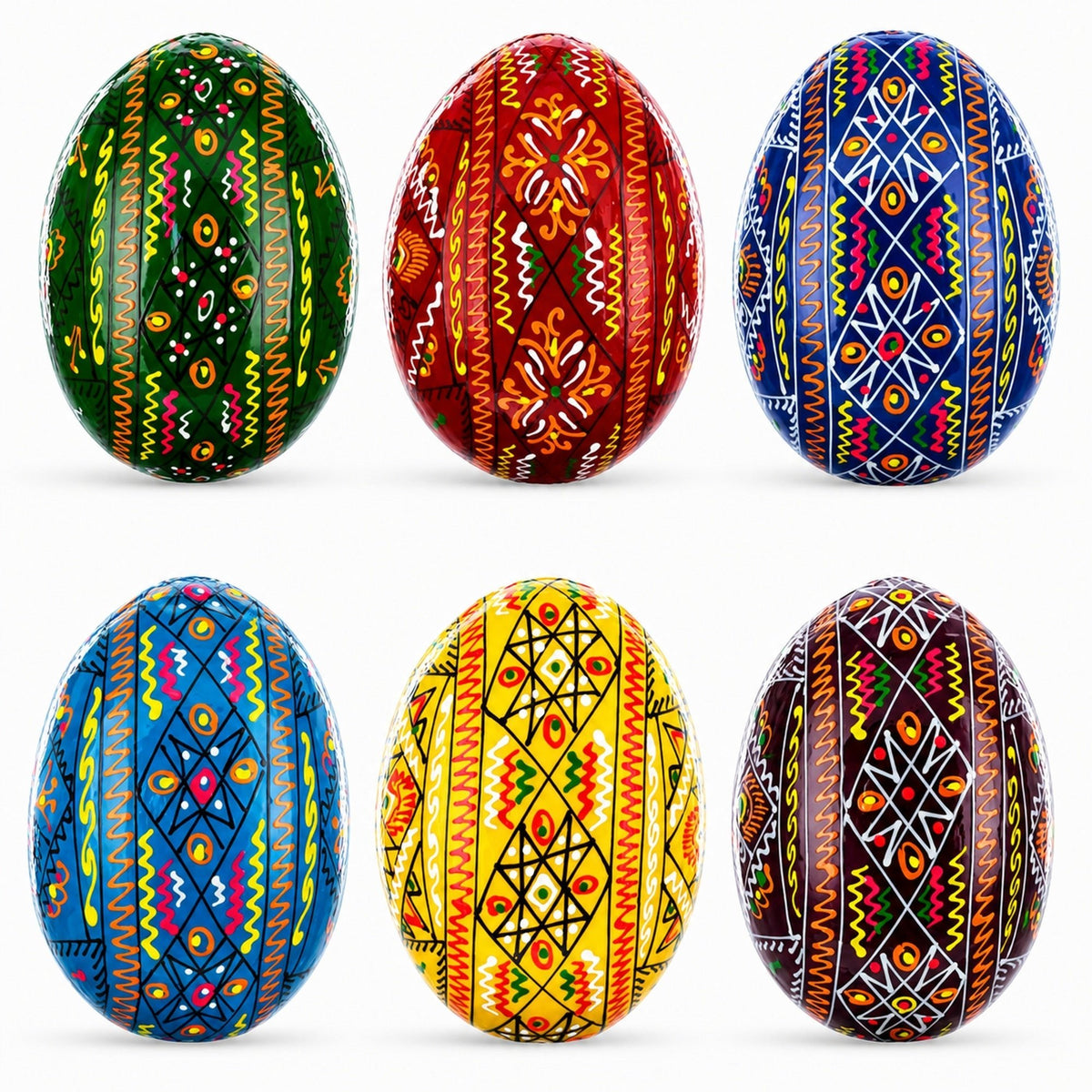 Set of 6 Traditional Ukrainian Pysanky Wooden Easter Eggs 2.5 Inches Easter Eggs > Wooden Pysanky Sets La Vie Bien Set of 6 Traditional Ukrainian Pysanky Wooden Easter Eggs 2.5 Inches
