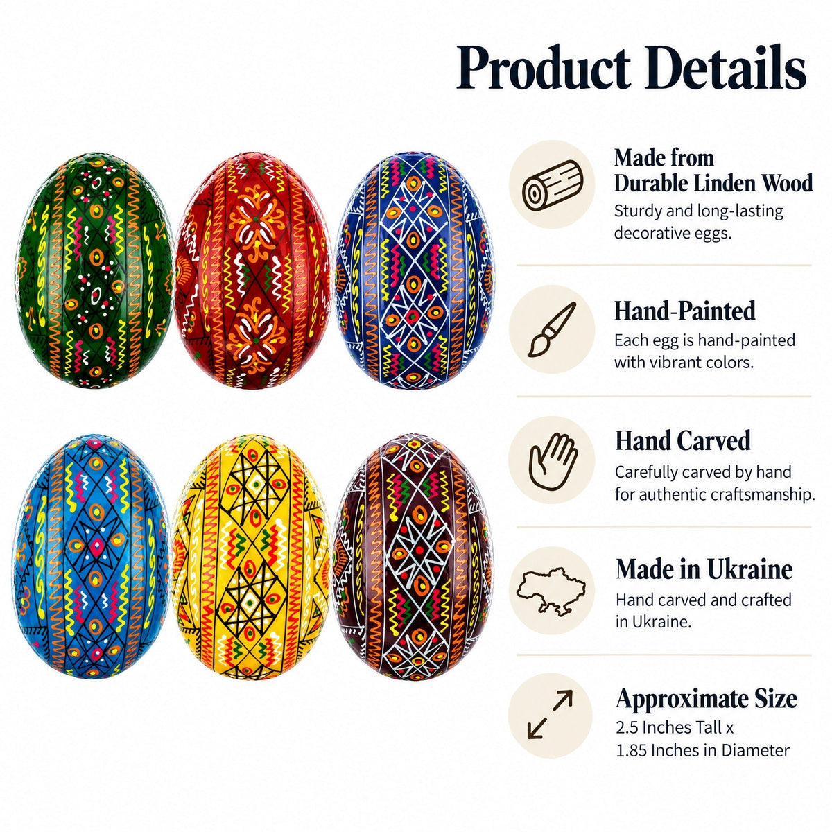 Set of 6 Traditional Ukrainian Pysanky Wooden Easter Eggs 2.5 Inches Easter Eggs > Wooden Pysanky Sets La Vie Bien Set of 6 Traditional Ukrainian Pysanky Wooden Easter Eggs 2.5 Inches