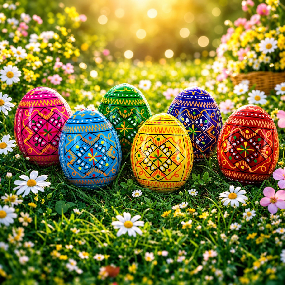 Set of 6 Ukrainian Geometric Wooden Easter Eggs 2.5 Inches Easter Eggs > Wooden Pysanky Sets La Vie Bien Set of 6 Ukrainian Geometric Wooden Easter Eggs 2.5 Inches