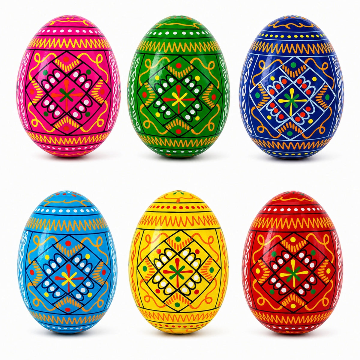 Set of 6 Ukrainian Geometric Wooden Easter Eggs 2.5 Inches Easter Eggs > Wooden Pysanky Sets La Vie Bien Set of 6 Ukrainian Geometric Wooden Easter Eggs 2.5 Inches